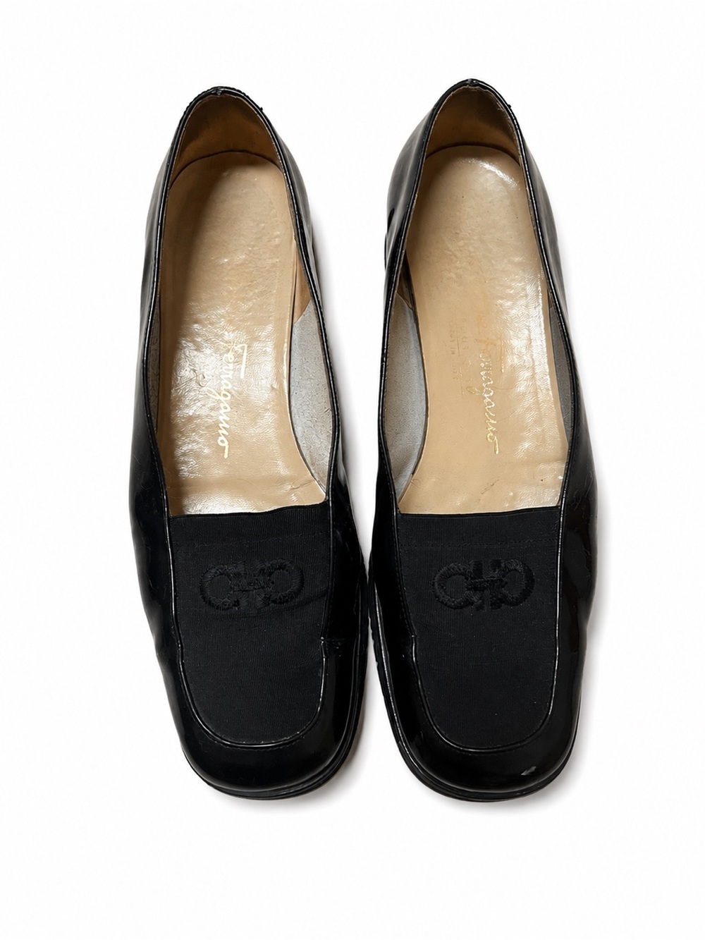 Vintage Salvatore Ferragamo Black Patent Leather Gancini Loafers Size 7